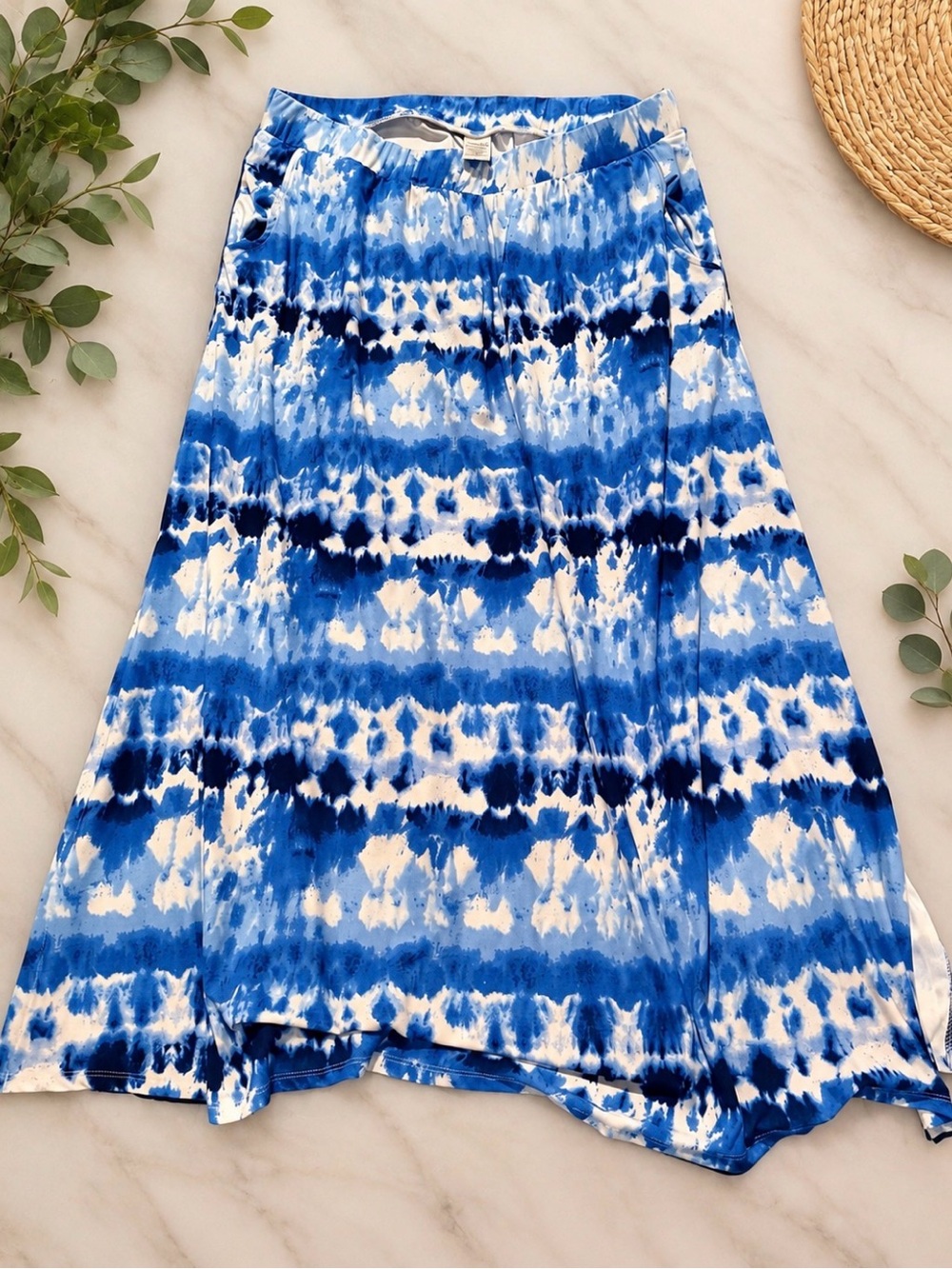 Terra & Sky Blue and White Tie-Dye A-Line Skirt